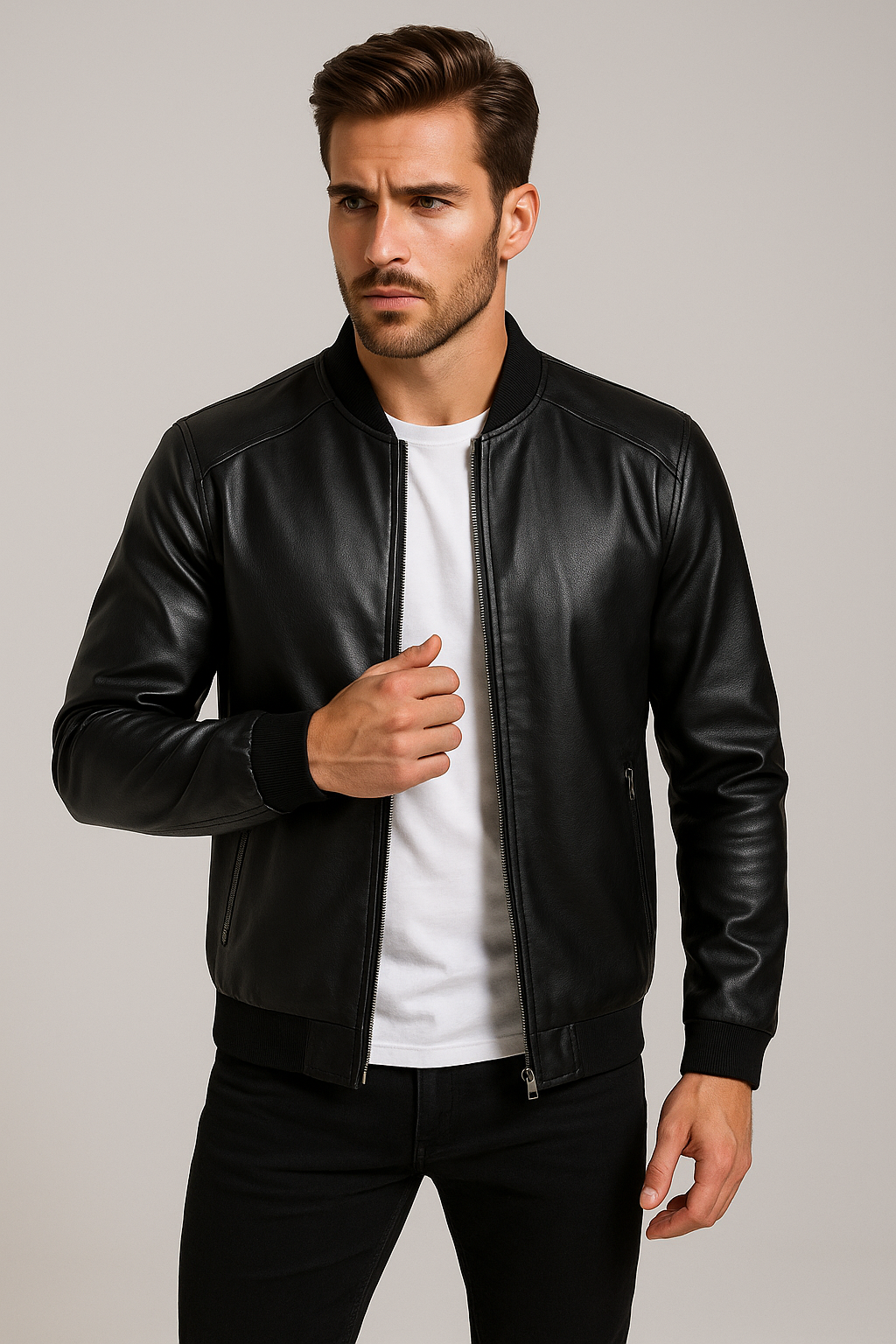Lennox Faux Leather Stand Collar Jacket