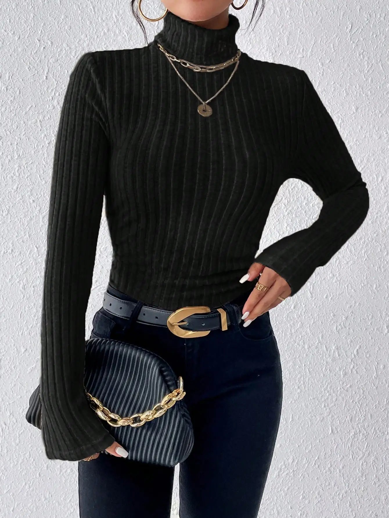 Allegra Striped Knit Turtleneck