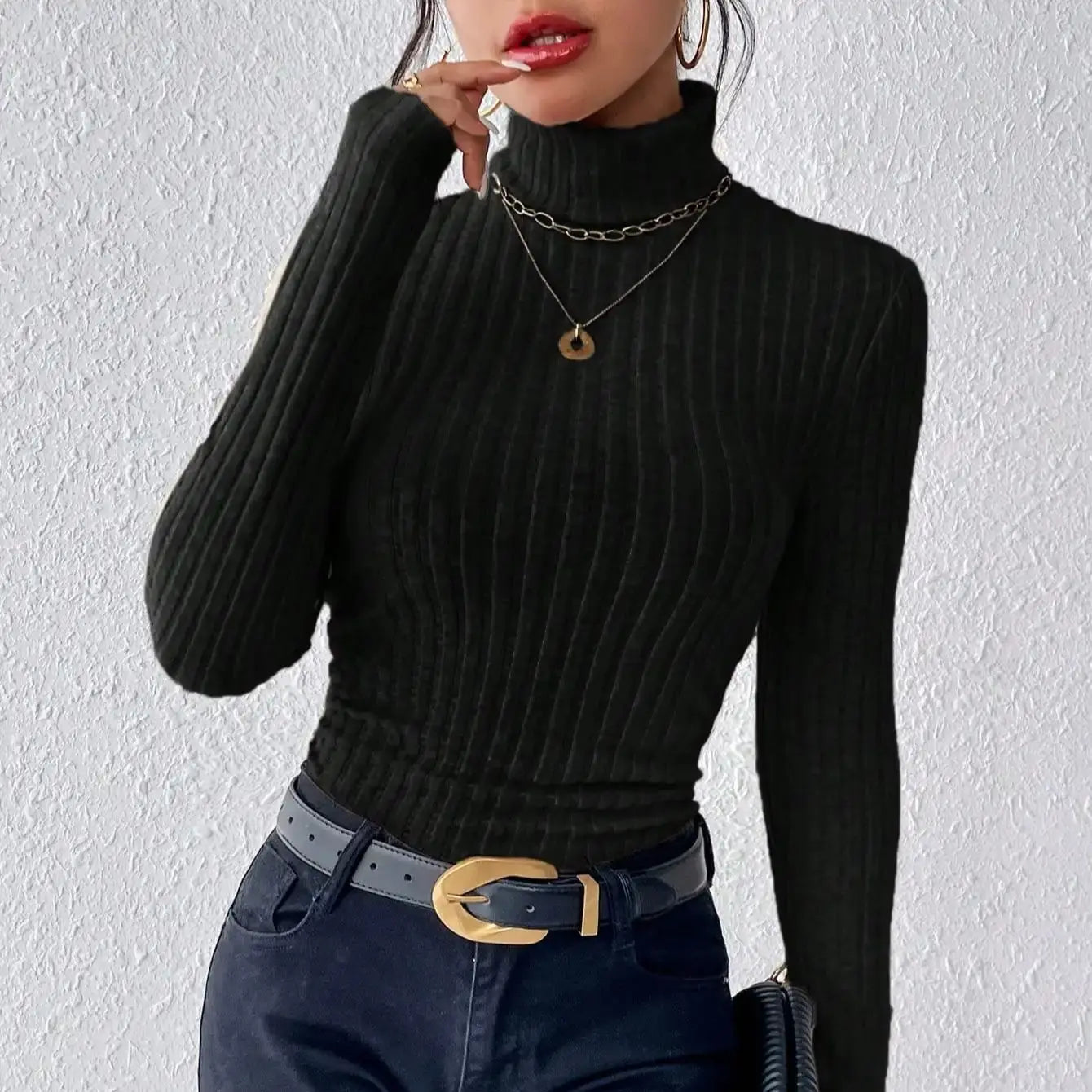 Allegra Striped Knit Turtleneck