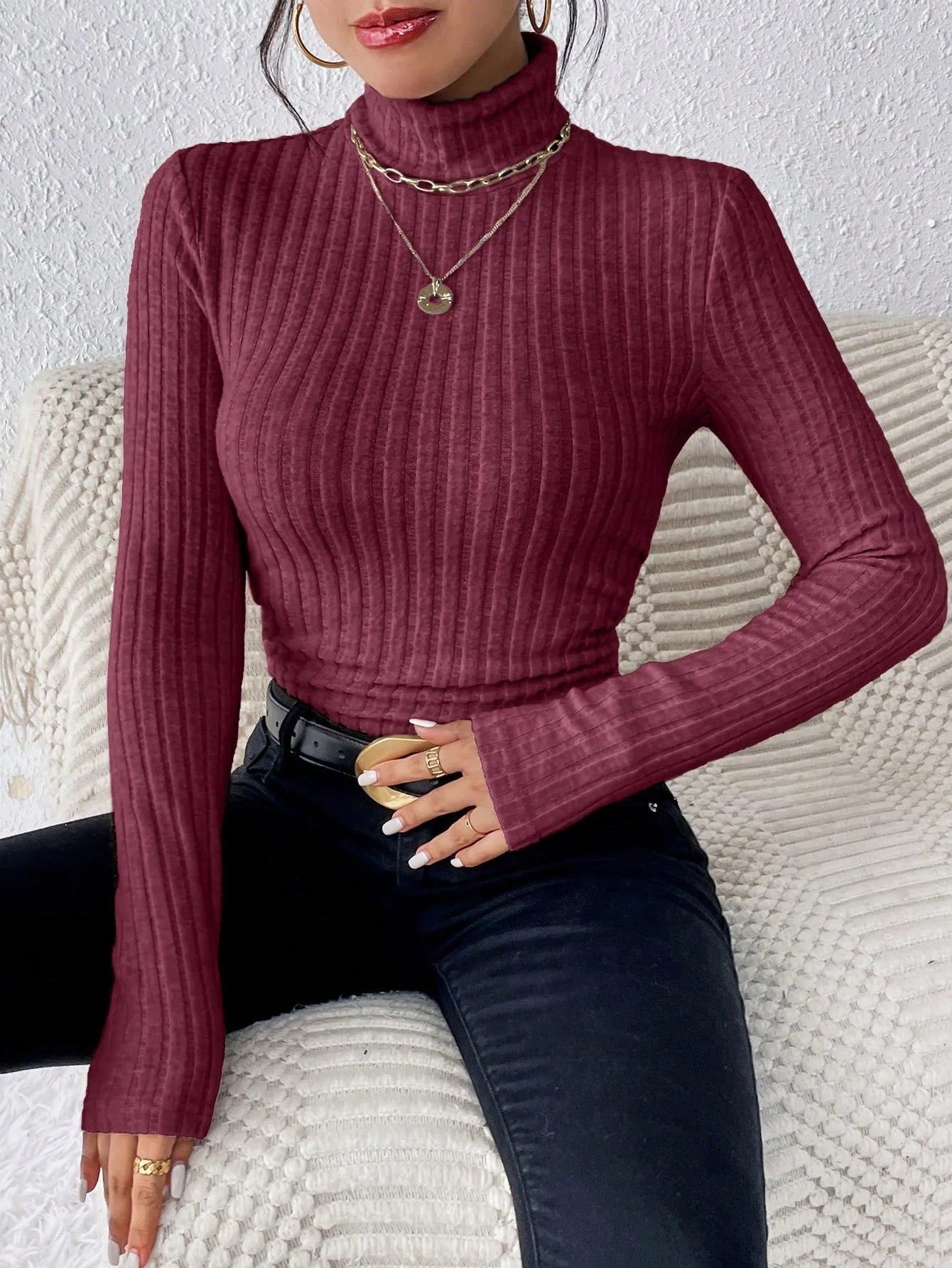 Allegra Striped Knit Turtleneck