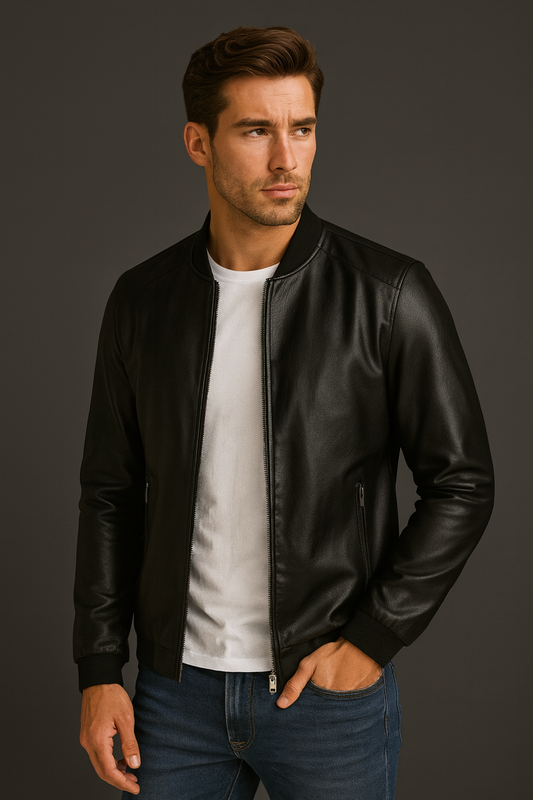 Lennox Faux Leather Stand Collar Jacket