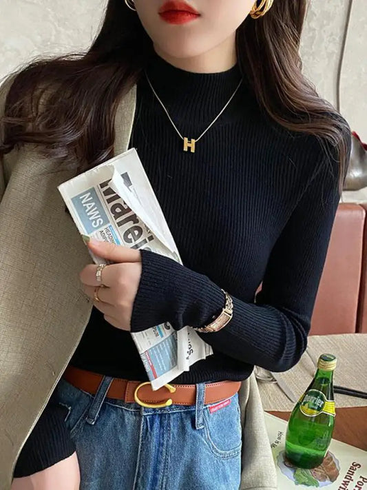 Lina Slim Knit Mock Neck Top